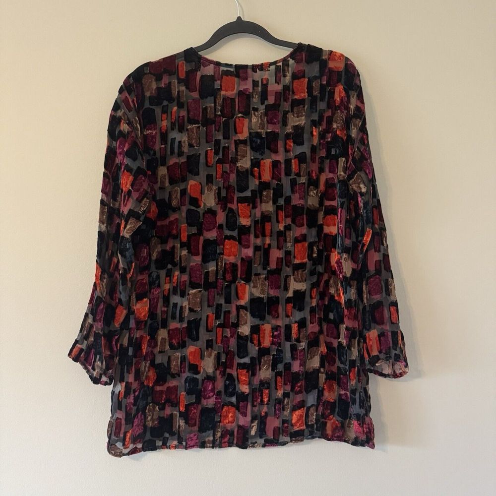 J.Jill Small Black Multicolor Patchwork Sheer Vel… - image 2